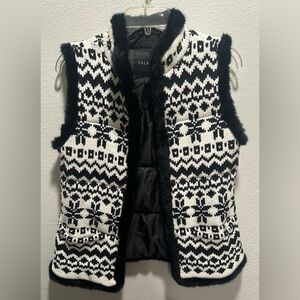 Talbots Black and White Vest with Faux Fur